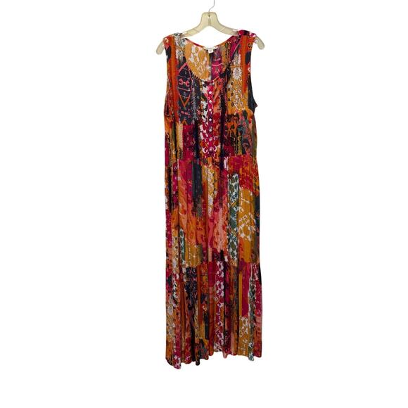 Coldwater Creek Boho Maxi Dress Ikat Patchwork Viscose M Pockets Button Closure - Picture 10 of 11